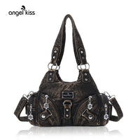 Angel Kiss Women'S Small Stylish Crossbody Bag - Leather-Textured Vegan Leather Multi-Pocket Zipper Tote, Casual Trendy Purse, Trendy Versatile Bag for Purchase, Women'S Summer Accessory,Summervibes
