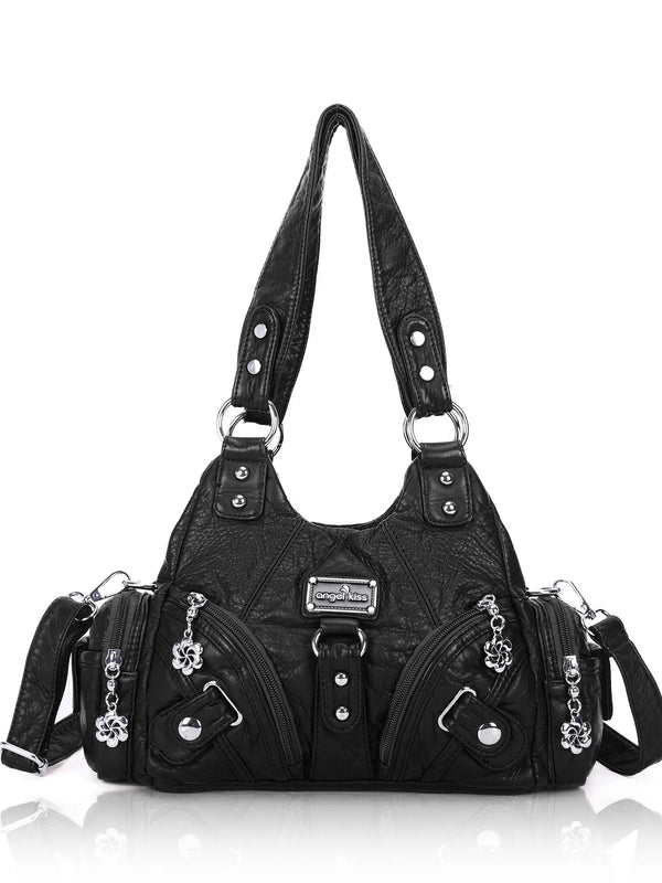 Angel Kiss Women'S Small Stylish Crossbody Bag - Leather-Textured Vegan Leather Multi-Pocket Zipper Tote, Casual Trendy Purse, Trendy Versatile Bag for Purchase, Women'S Summer Accessory,Summervibes