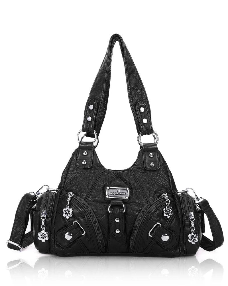 Angel Kiss Women'S Small Stylish Crossbody Bag - Leather-Textured Vegan Leather Multi-Pocket Zipper Tote, Casual Trendy Purse, Trendy Versatile Bag for Purchase, Women'S Summer Accessory,Summervibes